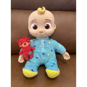 CoComelon Singing/Talking JJ‎ Doll w/Red Teddy 12" Bedtime Plush 2020 Just Play